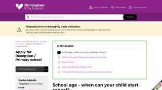 Apply for Reception / Primary school - Birmingham City Council