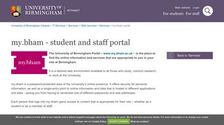 my.bham - student and staff portal - University of Birmingham Intranet