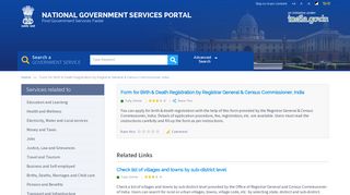 Form for Birth & Death Registration by Registrar General & Census ...