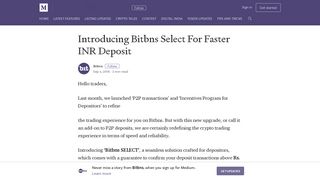 Introducing Bitbns Select For Faster INR Deposit – Bitbns – Medium