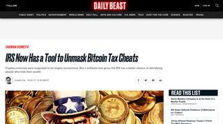 IRS Now Has a Tool to Unmask Bitcoin Tax Cheats - The Daily Beast