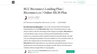 BCC Bitconnect Lending Plan | Bitconnect.co | Online MLM Plan