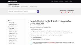 How do I log in to MyBitdefender using another online account?