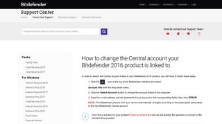 How to change the Central account your Bitdefender 2016 product is ...