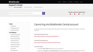 Cannot log into Bitdefender Central account