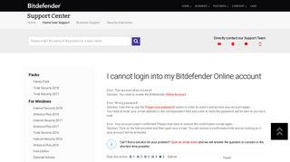 I cannot login into my Bitdefender Online account