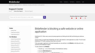 Bitdefender is blocking a safe website or online application