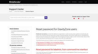 Reset password for GravityZone users - Bitdefender