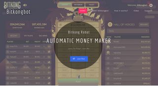 Bitkong Gaming automatic playing bot on your choice