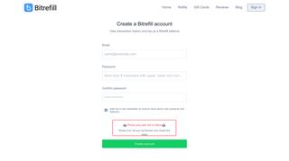 Create account - Bitrefill