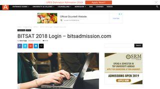 BITSAT 2018 Login - bitsadmission.com | AglaSem Admission