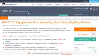 BITSAT 2019: Check Eligibility, Exam Dates, Application Form
