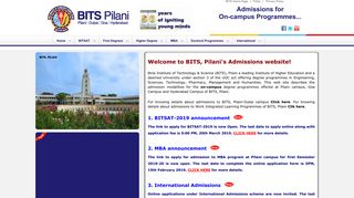BITS, Pilani On Campus Programmes...