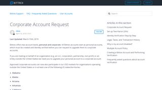 Corporate Account Request – Bittrex Support