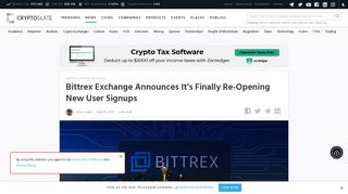 Bittrex Exchange Announces It's Finally Re-Opening New User ...