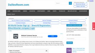 Bitworld Registration | Bitworldcenter.company Login - Dailiesroom.com