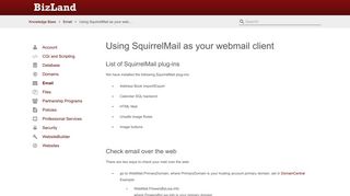 Using SquirrelMail as your webmail client - BizLand