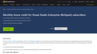 Visual Studio Enterprise (BizSpark) Credit | Microsoft Azure