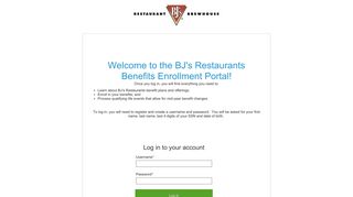 BJ's Restaurants Benefits Portal | Login
