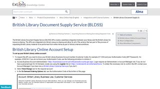 British Library Document Supply Service (BLDSS) - Ex Libris ...