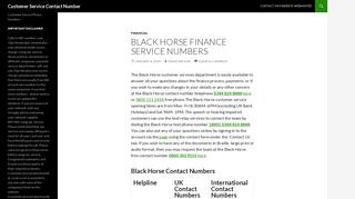 Black Horse Customer Service Contact Number: 0800 151 2454 Free