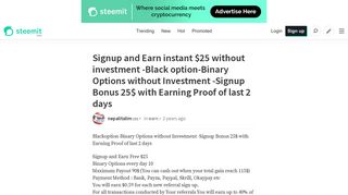 Signup and Earn instant $25 without investment -Black option-Binary ...