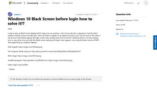 Windows 10 Black Screen before login how to solve it?? - Microsoft ...