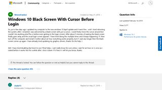 Windows 10 Black Screen With Cursor Before Login - Microsoft Community