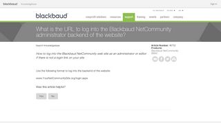 What is the URL to log into the Blackbaud NetCommunity ...