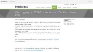 When logging into RE NXT redirected to the Blackbaud home page ...