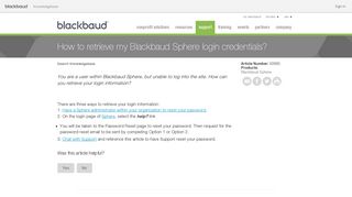 How to retrieve my Blackbaud Sphere login credentials? - Blackbaud ...