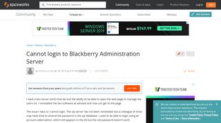 [SOLVED] Cannot login to Blackberry Administration Server ...