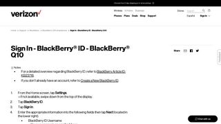 Sign In - BlackBerry ID - BlackBerry Q10 | Verizon Wireless