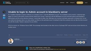 Unable to login to Admin account in blackberry server