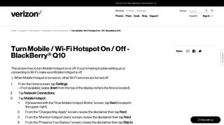 Turn Mobile Hotspot On / Off - BlackBerry Q10 | Verizon Wireless