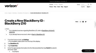 Create a New BlackBerry ID - BlackBerry Z10 | Verizon Wireless