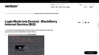 Login Mode (via Device) - BlackBerry Internet Service (BIS) | Verizon ...