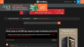 While trying to use BBM get request to login to blackberry ID on ...