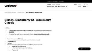 Sign In - BlackBerry ID - BlackBerry Classic | Verizon Wireless