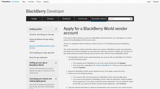 Apply for a BlackBerry World vendor account - BlackBerry Developer