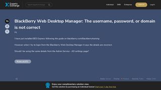 BlackBerry Web Desktop Manager: The username, password, or ...