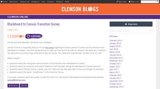 Clemson Online | Blackboard to Canvas Transition Survey