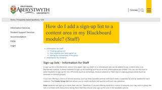 How do I add a sign-up list to a content area in my Blackboard course