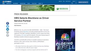 HRS Selects Blacklane as Driver Service Partner - CNBC.com
