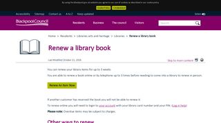 Renew a library book - Blackpool Council