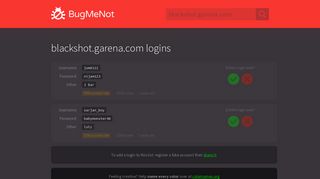 blackshot.garena.com passwords - BugMeNot