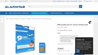 SIM card Blau.de incl. 10 Euro starting credit, 10,00 € - AlarmTab