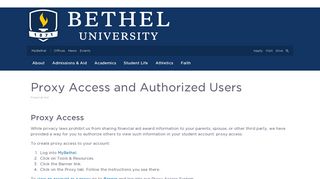Proxy Access and Authorized Users | Bethel University