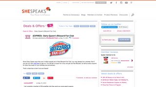 Dairy Queen's Blizzard Fan Club | SheSpeaks Deals & Offers