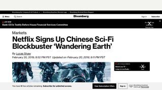 Netflix Signs Up Chinese Blockbuster `Wandering Earth' - Bloomberg